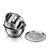 Modena Stainless-steel Bowl with Strainer, Grater | Multi-slot Lid for Fine/Coarse Grating | Food-grade, Non-corrosive, Sturdy | Use to Mix, Grate, Wash, Serve | Anti-skid | 1-year Warranty