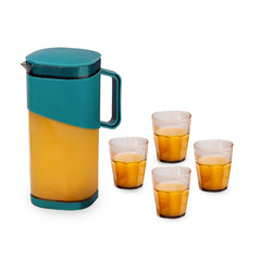 Ambrosia Water Jug and Glass 5 Pc. Set, 1.8 L Jug with 4 Glasses, Serve Juices, Water and Other Beverages, BPA-free, Ideal for House Parties, Easy Pouring, Leak-proof, 1-Yr Warranty, Blue