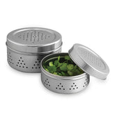 Ambrosia Stainless-steel Coriander Box (2 Pcs.) | Perforated Container for Air Circulation | Food-grade, Non-corrosive, Sturdy | For Coriander, Garlic, Onions, Dry Veggies | 1-year Warranty