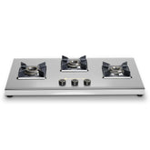 Inox 3 Brass Burner Hobtop, Thick Stainless-steel Construction, LPG Gas Stove for Kitchen, SABAF Leak-proof Valves, Spill-proof Design, Premium Metal Knobs, 2-Yr Warranty