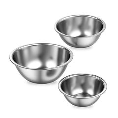 Ambrosia Stainless-steel Mixing Bowl (3 Pcs.) | 17 cm (775ml), 20 cm (1.35 L), 24 cm (2.4 L) | Stackable, Food-grade, Non-corrosive, Sturdy | Use to Mix, Marinate, Serve | 1-year Warranty