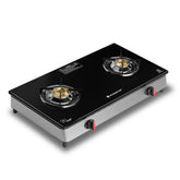 Regal 2 Brass Burner Gas Stove, LPG Gas Stove for Kitchen, ISI Toughened Glass Surface, SS Frame, Spill-proof Design, Ergonomic Knobs, 2-Yr Warranty