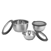 Ambrosia Stainless-steel 3 Pc. Mixing Bowl Set with Transparent Lid, 10 cm (300ml), 14 cm (470ml), 18 cm (1.5 L) | Stackable, Food-grade, Non-corrosive, Sturdy | Use to Mix, Marinate, Serve | 1-year Warranty