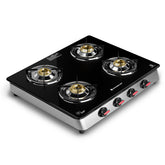 Galaxy Auto-Ignition 4 Brass Burner Gas Stove, LPG Gas Stove for Kitchen, No Lighter Needed, ISI Toughened Glass Surface, SS Frame, Spill-proof Design, Ergonomic Knobs, 2-Yr Warranty