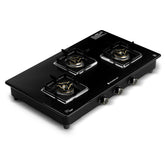 Royal 3 Brass Burner Gas Stove, LPG Gas Stove for Kitchen, ISI-approved 8mm Toughened Glass Surface, 3D Brass Burners, Pan-support with Flame Guard, Spill-proof Design, 2-Yr Warranty