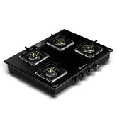 Royal 4 Brass Burner Gas Stove, LPG Gas Stove for Kitchen, ISI-approved 8mm Toughened Glass Surface, 3D Brass Burners, Pan-support with Flame Guard, Spill-proof Design, 2-Yr Warranty