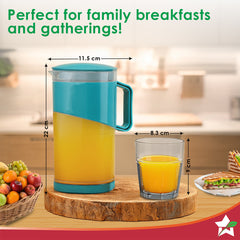 Ambrosia Water Jug and Glass 5 Pc. Set, 1.8 L Jug with 4 Glasses, Serve Juices, Water and Other Beverages, BPA-free, Ideal for House Parties, Easy Pouring, Leak-proof, 1-Yr Warranty, Blue