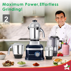 Cube 1000W Mixer Grinder, 4 Jars with Flow Breakers, Special Coarse Blade for Silbatta-style Khada Masala Grinding, Ideal for Grinding, Blending Chutney, Idli/Dosa Batter, 2-Yr Warranty