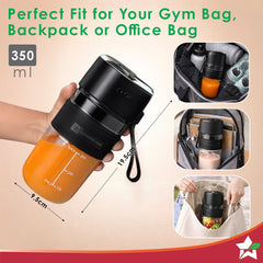 Nutri-cup Zip Portable Blender | 350ml | Blend & Sip with Flip Top Sipper Lid | For Smoothies, Juices, Shakes, Coffee | 2000 mAh Battery | 20 Blending Cycles in One Charge | Type C Charging | Black