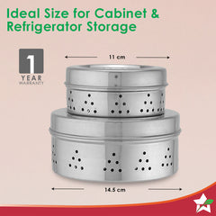 Ambrosia Stainless-steel Coriander Box (2 Pcs.) | Perforated Container for Air Circulation | Food-grade, Non-corrosive, Sturdy | For Coriander, Garlic, Onions, Dry Veggies | 1-year Warranty