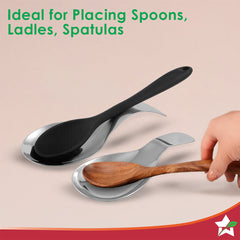 Ambrosia Stainless-steel Spoon Rest 2 Pc. Set for Home, Kitchen Platform and Dining Table, Keep Ladle, Spatula, Serving Spoon, Turner on the Stand, Mess-free Countertop, 1-Yr Warranty