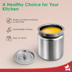 Ambrosia Premium Stainless-steel Ghee Pot with Lid, 1 L, Tight SS Lid, Rust-resistant & Durable Material, Ghee Storage for Kitchen, Multi-purpose Use, Silver, 1-Yr Warranty