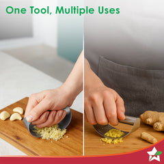 Ambrosia Stainless-steel Garlic Press for Kitchen, No Peeling Needed, Ergonomic Handle, Garlic Chopper and Crusher, Hand Press, Portable, Easy to Use, Silver, 1-Yr Warranty