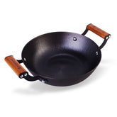 Pre-Seasoned Ferro Light 28cm Kadhai | 3.2L | Acacia Wooden Handles | Gravity Moulding Technology | No Chemical Coating |10 Year Warranty