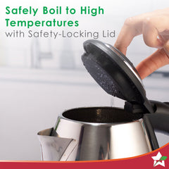 Crescent Electric Kettle | 1.8L Capacity | 1350W | Stainless Steel Body | Safety Locking Lid | 2 Year Warranty