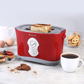 Crimson Edge Slice Toaster with Defrost, Reheat & Cancel Function | 800 Watt | 2 Bread Slice Automatic Pop-up Electric Toaster | 7- Level Browning Controls | Auto Shut Off | Mid Cycle Cancel Feature | Removable Tray | Easy to Clean | Red | 2 Year Warranty