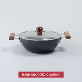 Ebony Hard Anodized 24 cm Wok with Lid 2.7 L | Ideal for Biryani, Pulao | Black