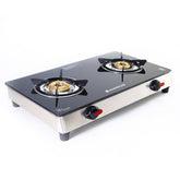 Galaxy 2 Burner Gas Stove | 1 Medium, 1 Small Wide Spaced Burners | Highly Efficient Tri-pin Brass Burners | Precise Flame Control | BIS Approved 6mm Toughened Glass Top | 2 Year Warranty