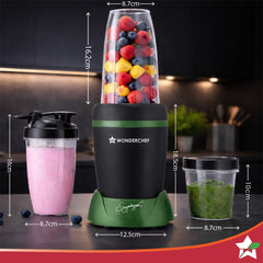 Nutri-Blend Turbo 750W Mixer Grinder Blender Smoothie Maker, 22000 RPM, 3 Jars, Stainless-Steel Blades, Sipper Jar & Lid, 2-Yr Warranty, FREE Recipe Book by Chef Sanjeev Kapoor, Black & Green