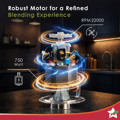 Nutri-Blend Turbo 750W Mixer Grinder Blender Smoothie Maker, 22000 RPM, 3 Jars, Stainless-Steel Blades, Sipper Jar & Lid, 2-Yr Warranty, FREE Recipe Book by Chef Sanjeev Kapoor, Black & Green