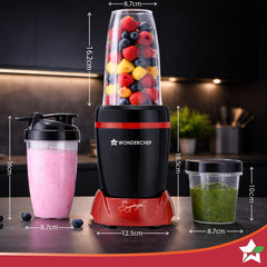 Nutri-Blend Turbo 750W Mixer Grinder Blender Smoothie Maker, 22000 RPM, 3 Jars, Stainless-Steel Blades, Sipper Jar & Lid, 2-Yr Warranty, FREE Recipe Book by Chef Sanjeev Kapoor, Black & Red