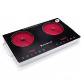 Evita Duo Infrared Electric Cooktop with Crystal Glass Surface, 2 Burners, 1600W/2000W, Led Display, Compatible with Steel,Ceramic,Cast-iron,Aluminium Cookware, Auto Cut-off, 2-Yr Warranty