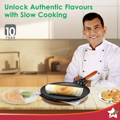 Ferro Light-weight Cast-iron Dosa Tawa | 30cm | Pre-seasoned with 100% Vegetable Oil | 40% Lighter than Regular Cast-iron Cookware | Cool-touch Real Acacia Wood Handles | 10-Year Warranty