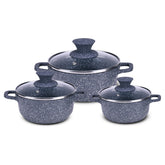 Granite Die-Cast Non-stick Casserole Set, 6Pc (16cm, 20cm, 24cm) Induction Bottom, Soft-touch Handles, Virgin Grade Aluminium, PFOA/Heavy metals free, 3.5mm, 2 years warranty, Black