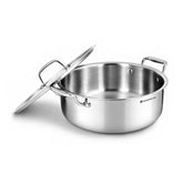 Premium Triply Stainless-steel Biryani Handi with Lid for Kitchen, 28cm 6.2L, Casserole for Slow Cooking, Dum Biryani, Gravies, Induction-friendly, Sturdy Handles, 10-Yr Warranty