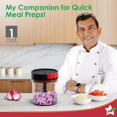 Glory String Vegetable Chopper with 6 Sharp SS Blade, Anti Slip Silicon Base Ring, Air Tight Lid, 900Ml, 1 Year Warranty
