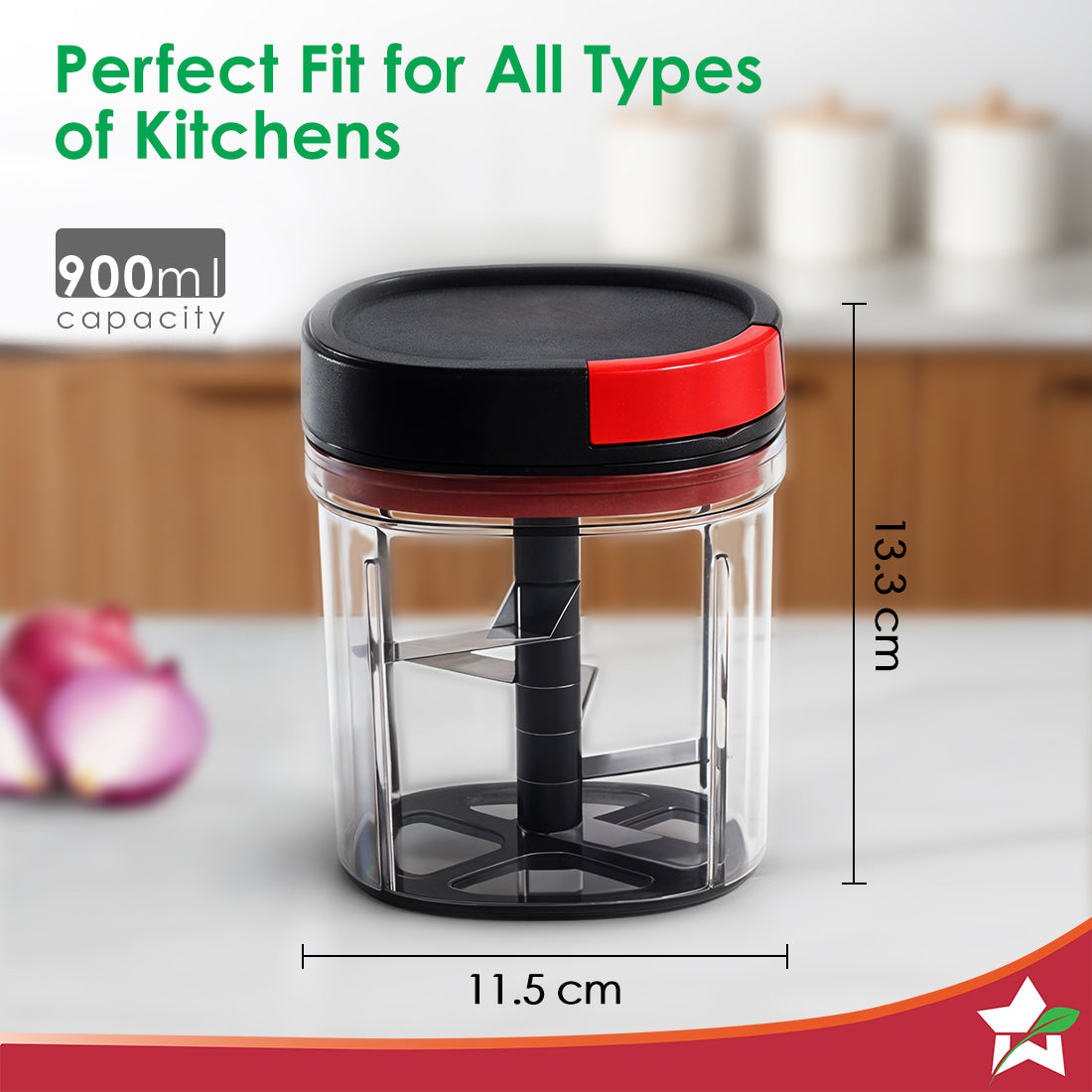 Glory String Vegetable Chopper with 6 Sharp SS Blade, Anti Slip Silicon Base Ring, Air Tight Lid, 900Ml, 1 Year Warranty