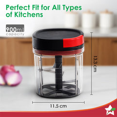 Glory String Vegetable Chopper with 6 Sharp SS Blade, Anti Slip Silicon Base Ring, Air Tight Lid, 900Ml, 1 Year Warranty