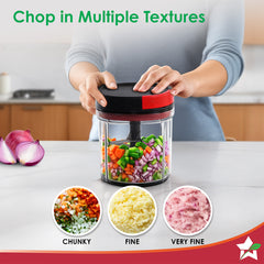 Glory String Vegetable Chopper with 6 Sharp SS Blade, Anti Slip Silicon Base Ring, Air Tight Lid, 900Ml, 1 Year Warranty