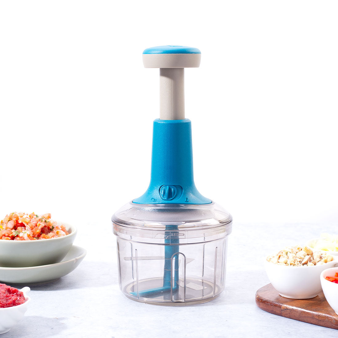 Glory Push Chopper | 800 ml | 3 Stainless Steel Blades | Anti-Slip Silicone | Air Tight Lid | Silicone Supported Base | Efficient String Mechanism | Transparent Jar | Safety Locking Mechanism | Easy to Clean | 1 Year Warranty