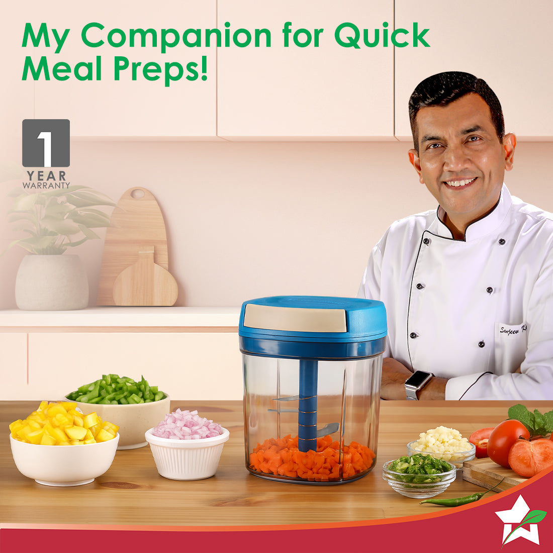 Pulse Vegetable String Chopper | Vegetable Cutter | 900ml | 6 Sharp Stainless-steel Blades for Precise Cutting | Transparent Bowl | Anti-slip Design | 1-Year Warranty