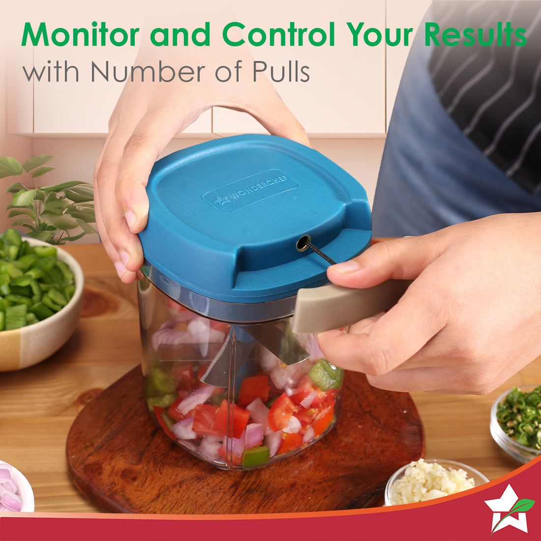 Pulse Vegetable String Chopper | Vegetable Cutter | 900ml | 6 Sharp Stainless-steel Blades for Precise Cutting | Transparent Bowl | Anti-slip Design | 1-Year Warranty
