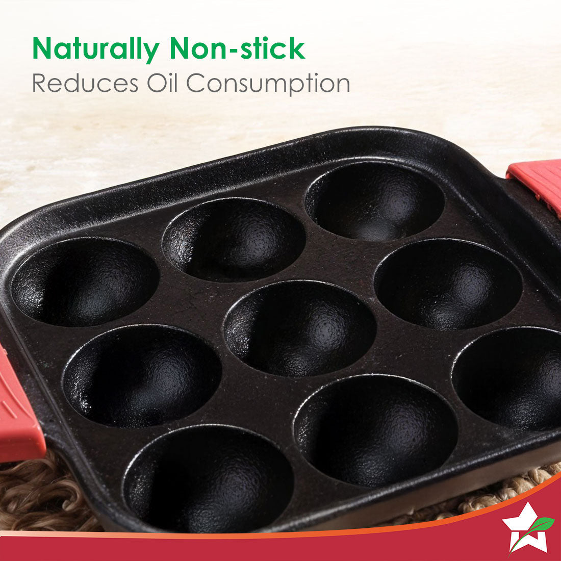 Forza Cast-iron Paniyarakal | Square | Made from Heavy-duty Cast-iron | For Paniyarams, Bondas | Naturally Non-stick | Uniform Heating, Slow Cooking | Chemical-free | Lifetime Warranty