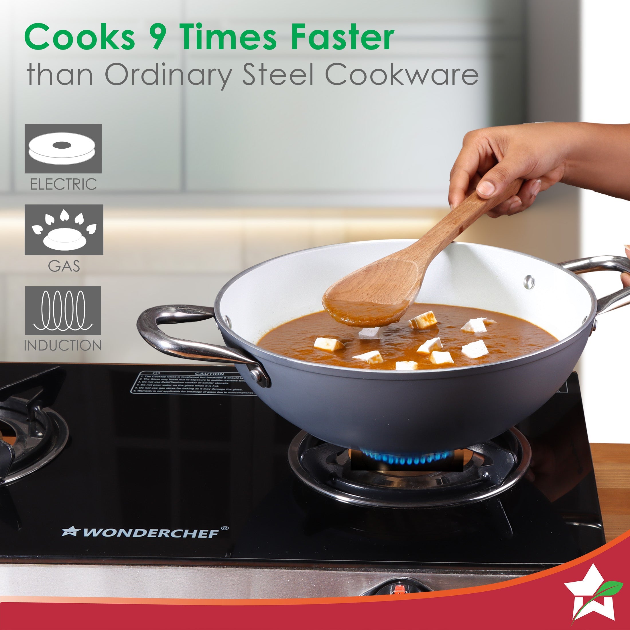 Eco-Glide Ceramic Cookware Set, Kadhai & Glass Lid-24cm, Dosa Tawa-28cm, Non-toxic, Chemical & PFOA Free, Gas/Induction Compatible, 2-Year Warranty