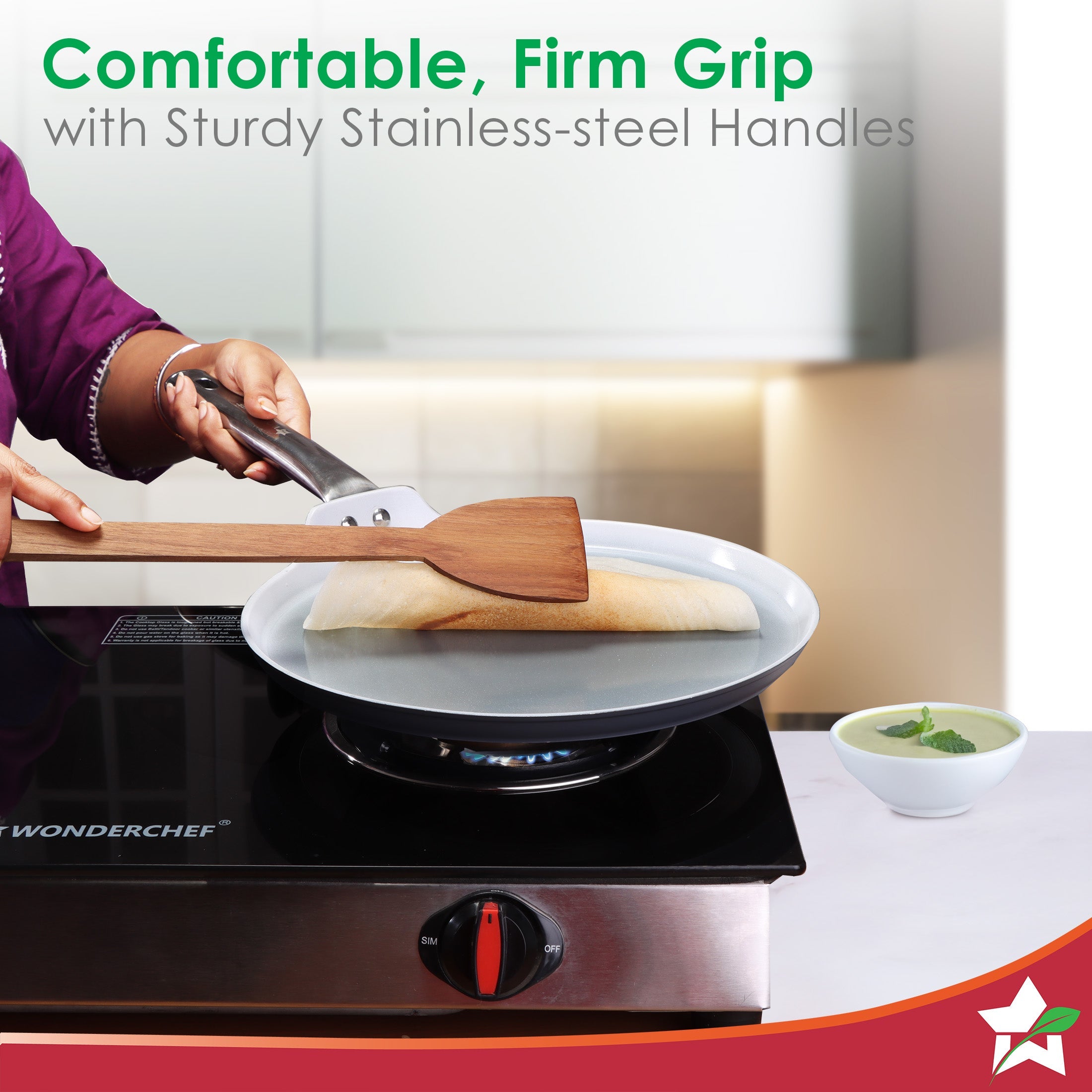 Eco-Glide Ceramic Cookware Set, Kadhai & Glass Lid-24cm, Dosa Tawa-28cm, Non-toxic, Chemical & PFOA Free, Gas/Induction Compatible, 2-Year Warranty