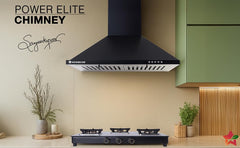 Power Elite Chimney | 60cm |1050 m3/hr| Baffle Filter | 3 Speed Push Button Controls | Powerful Suction | Low Noise| 7 Year Wr | Black