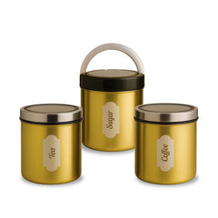Ambrosia Kitchen Organiser 3 Pc. Set with See-through Lid for Kitchen/Dining Table, Store Tea Coffee Sugar, Airtight Transparent Lid with Silicone Lock Mechanism, 1-Yr Warranty, Gold Finish