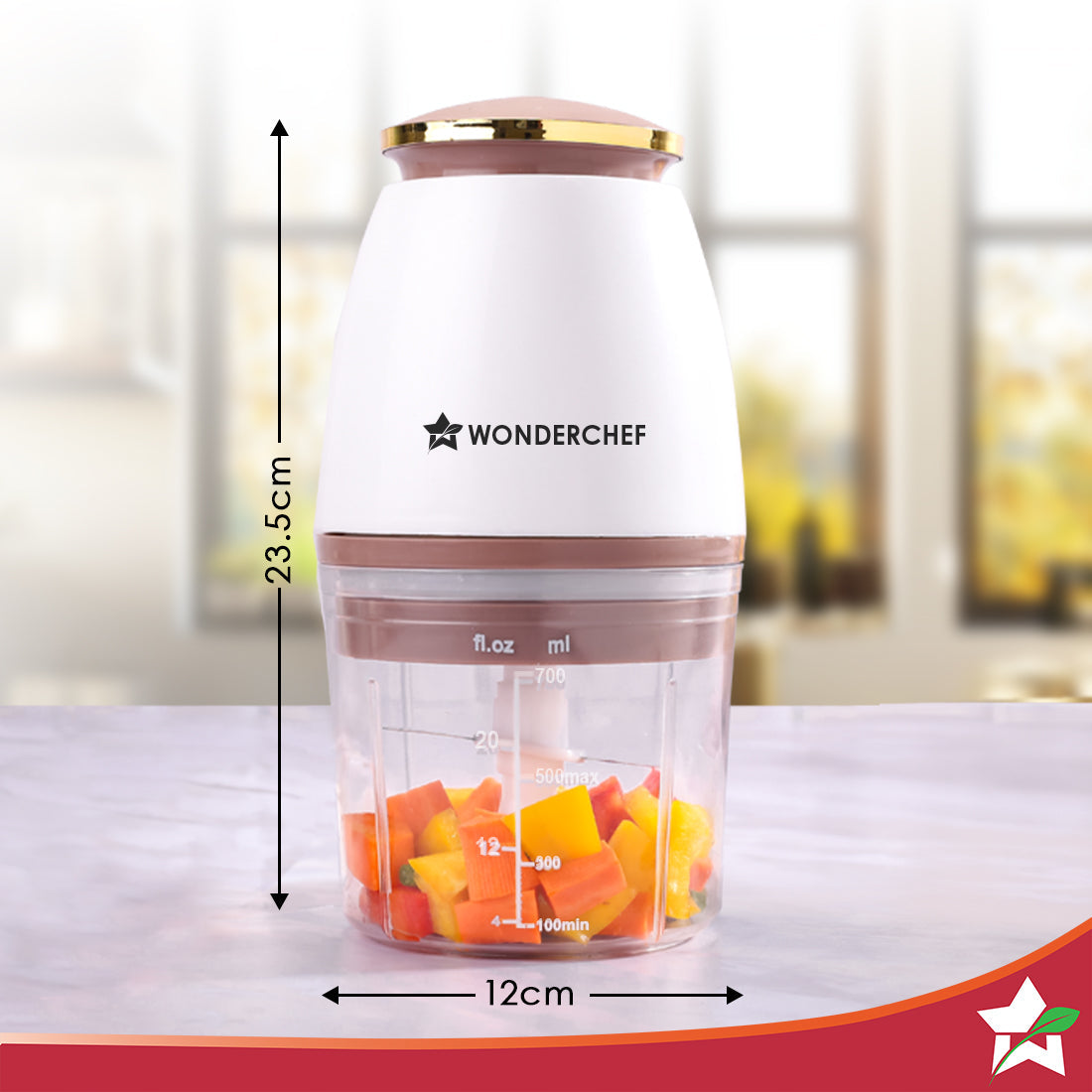 Nutri-chop Pearl Electric Chopper | 4 Sharp Stainless Steel Blades | 700ml | 350W | Chop and Mince Vegetables, Meat, Blends Dips | Transparent Bowl | Low Noise | Light-weight | 2-Year Warranty