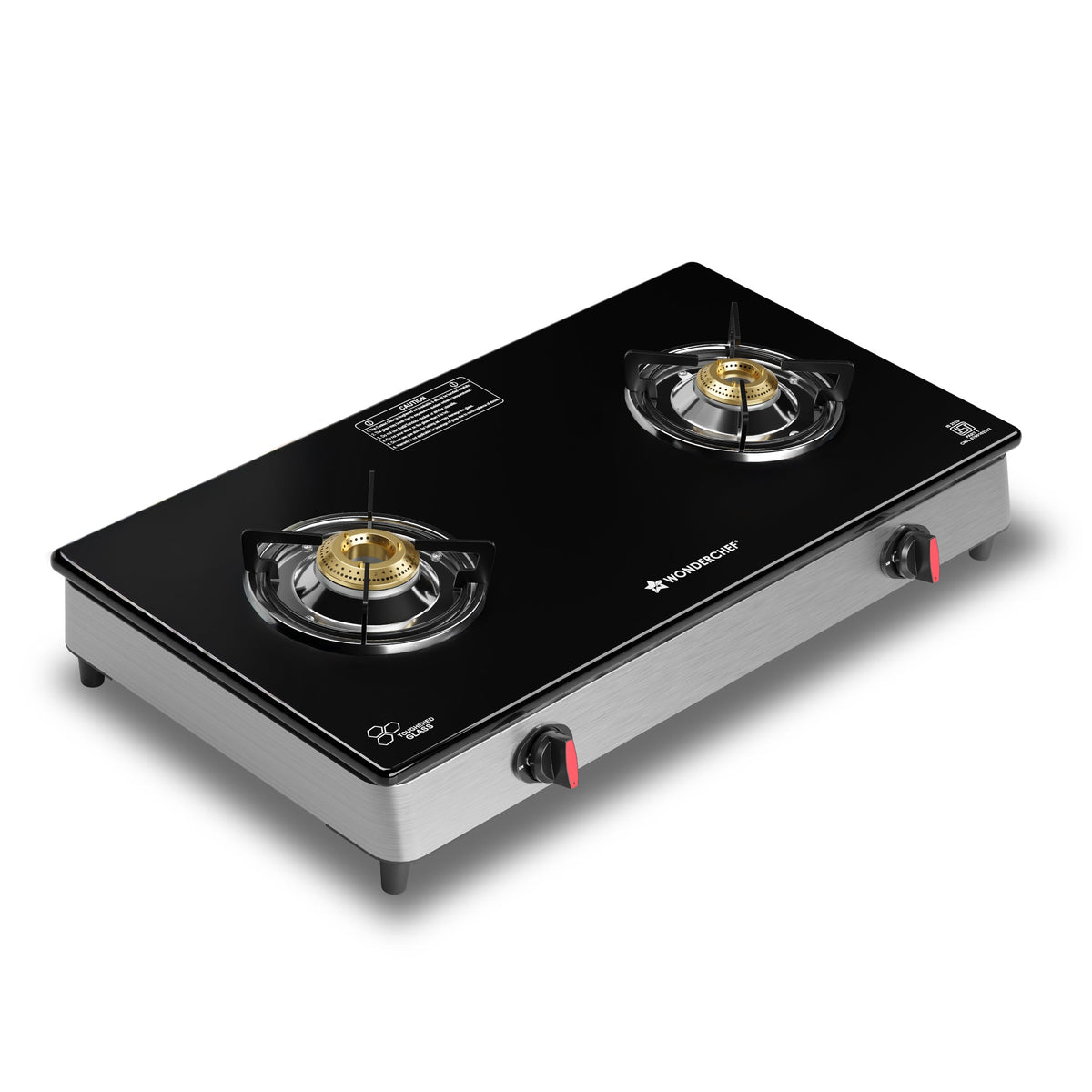 Regal 2 Brass Burner Gas Stove, LPG Gas Stove for Kitchen, ISI Toughened Glass Surface, SS Frame, Spill-proof Design, Ergonomic Knobs, 2-Yr Warranty