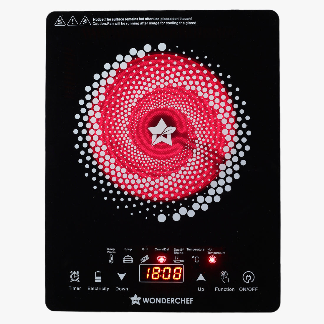 Easy Cook Hot Plate Infrared Cooktop | 2000 Watt | Feather Touch Control & 6 Power Settings | Pre-set Menus for Soups, Curries, Dals | Crystal Glass Top Surface | LED Digital Panel | Smart Touch Buttons | 1 Year Warranty