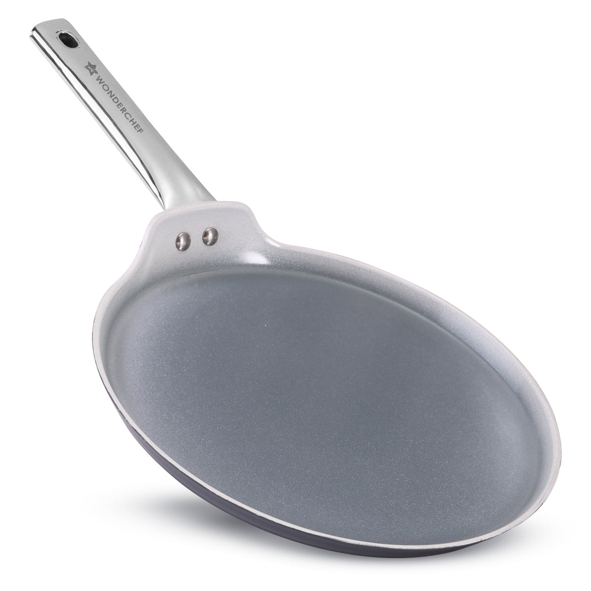 Eco-Glide Ceramic Dosa Tawa 28cm, Non-Toxic, Chemical & PFOA Free, Low Oil Cooking, Scratch-resistant, Stainless-steel Handle, Gas & Induction Compatible, 2-Year Warranty, Grey