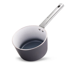 Eco-Glide Ceramic Saucepan 16cm, Non-Toxic, Chemical & PFOA Free, 1.75L capacity, Low Oil Cooking, Scratch-resistant, Stainless-steel Handle, Gas & Induction Compatible, 2-Yr Warranty, Grey