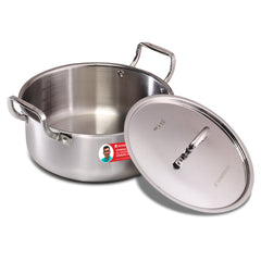 Stella Triply Stainless Steel Casserole with Lid | 24 cm, 4.5 Litres | Compatible with Gas Stove, Induction, Ceramic Cooktop | Non-toxic | Heavy-duty Handle | 10-year Warranty