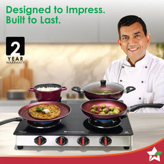 Regal 4 Brass Burner Gas Stove, LPG Gas Stove for Kitchen, ISI Toughened Glass Surface, SS Frame, Spill-proof Design, Ergonomic Knobs, 2-Yr Warranty