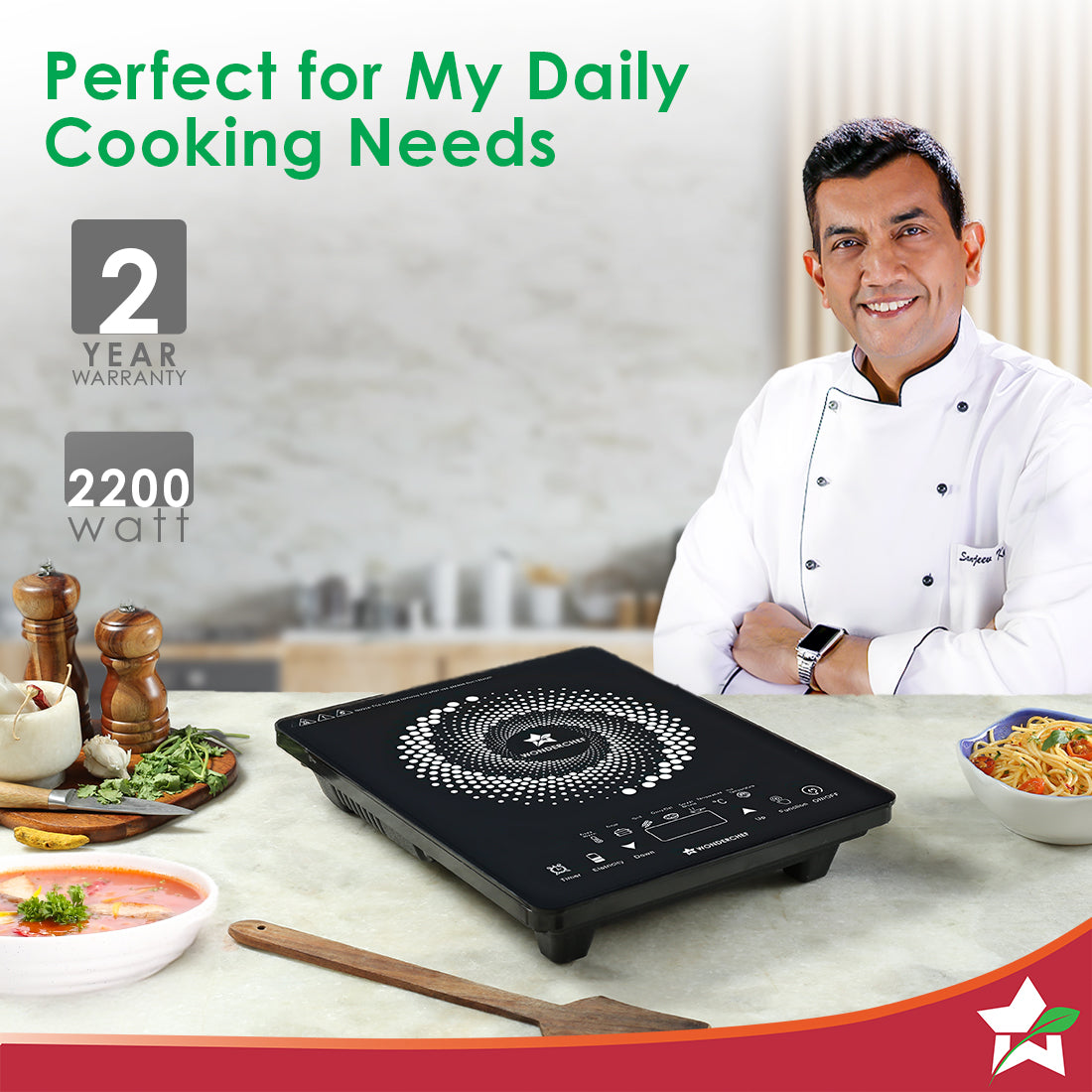 Easy Cook Hot Plate Infrared Cooktop | 2000 Watt | Feather Touch Control & 6 Power Settings | Pre-set Menus for Soups, Curries, Dals | Crystal Glass Top Surface | LED Digital Panel | Smart Touch Buttons | 1 Year Warranty