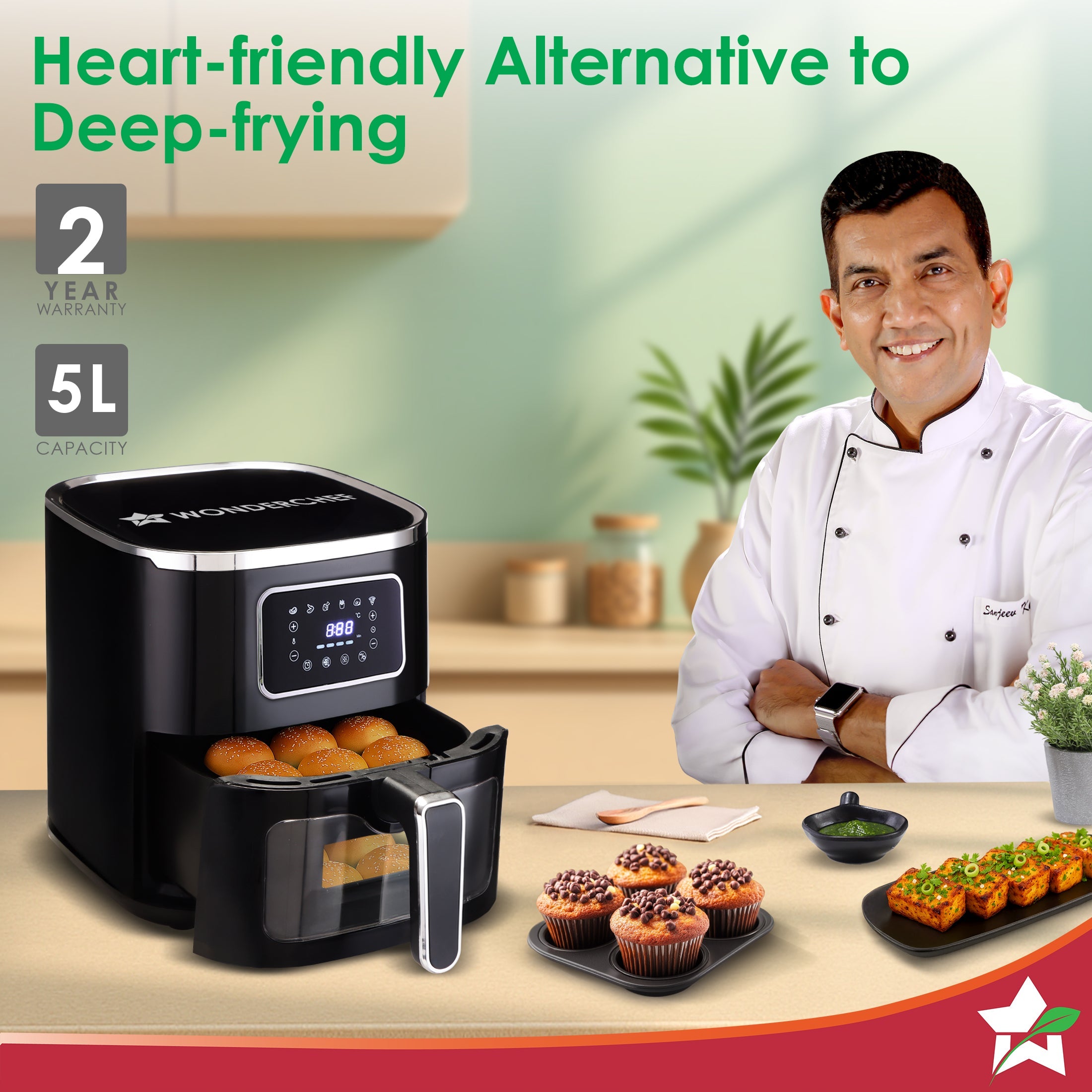 Platinum Plus 5L Digital Air Fryer |1500W | 7 Preset Menus | 90% less fat | Rapid Air 360° Circulation Technology | Temperature & Timer Control | Chrome Finish | 2-Year Warranty
